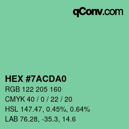 颜色代码: HEX #7ACDA0 | qconv.com
