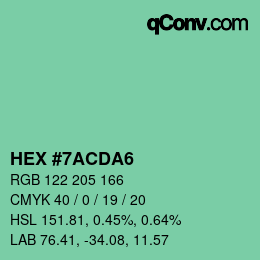 颜色代码: HEX #7ACDA6 | qconv.com