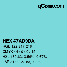 カラーコード: HEX #7AD9DA | qconv.com