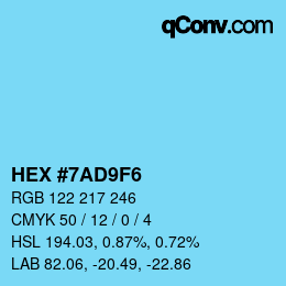 カラーコード: HEX #7AD9F6 | qconv.com