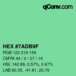 カラーコード: HEX #7ADB9F | qconv.com