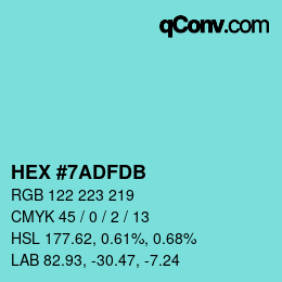 カラーコード: HEX #7ADFDB | qconv.com