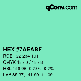 カラーコード: HEX #7AEABF | qconv.com