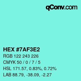 カラーコード: HEX #7AF3E2 | qconv.com