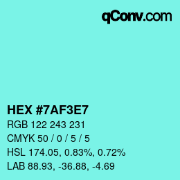 Color code: HEX #7AF3E7 | qconv.com