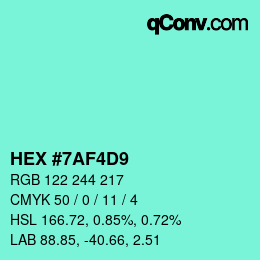 Color code: HEX #7AF4D9 | qconv.com