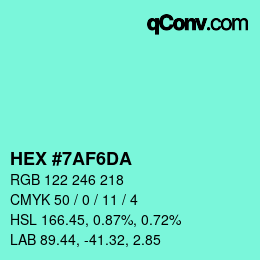 Color code: HEX #7AF6DA | qconv.com