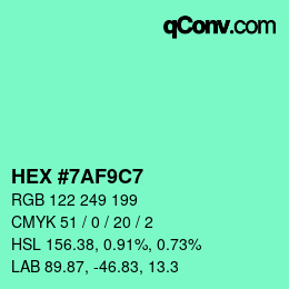 カラーコード: HEX #7AF9C7 | qconv.com