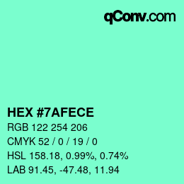 カラーコード: HEX #7AFECE | qconv.com