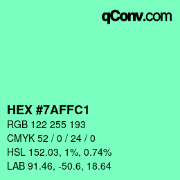 Color code: HEX #7AFFC1 | qconv.com