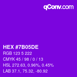 Color code: HEX #7B05DE | qconv.com
