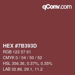 颜色代码: HEX #7B393D | qconv.com