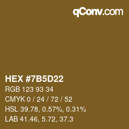 颜色代码: HEX #7B5D22 | qconv.com