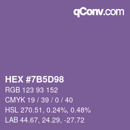 颜色代码: HEX #7B5D98 | qconv.com