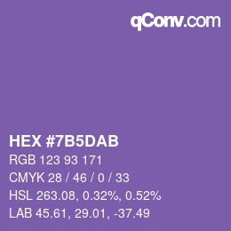 Color code: HEX #7B5DAB | qconv.com