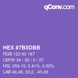 カラーコード: HEX #7B5DBB | qconv.com
