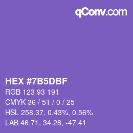 カラーコード: HEX #7B5DBF | qconv.com
