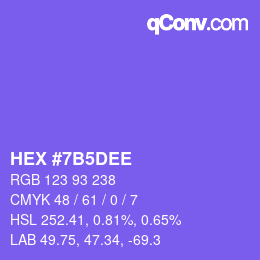 カラーコード: HEX #7B5DEE | qconv.com