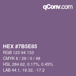 颜色代码: HEX #7B5E85 | qconv.com