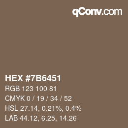 颜色代码: HEX #7B6451 | qconv.com