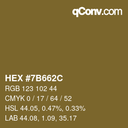 Farbcode: HEX #7B662C | qconv.com