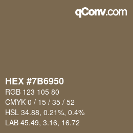 颜色代码: HEX #7B6950 | qconv.com