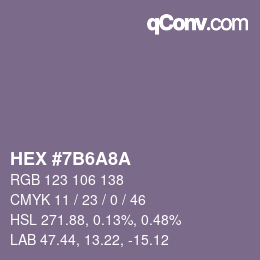 Color code: HEX #7B6A8A | qconv.com