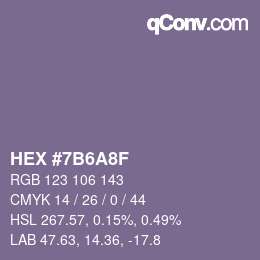 Color code: HEX #7B6A8F | qconv.com