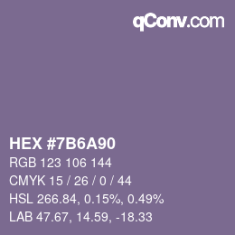 Farbcode: HEX #7B6A90 | qconv.com