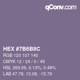 Farbcode: HEX #7B6B8C | qconv.com