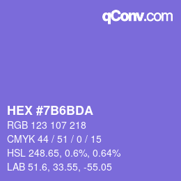 颜色代码: HEX #7B6BDA | qconv.com