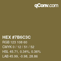 Color code: HEX #7B6C3C | qconv.com