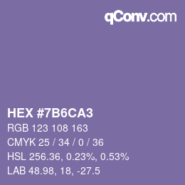 Farbcode: HEX #7B6CA3 | qconv.com