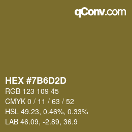 Color code: HEX #7B6D2D | qconv.com