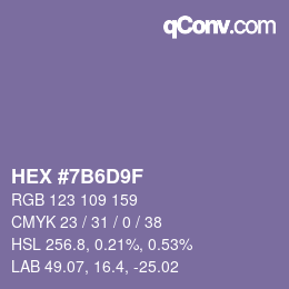 カラーコード: HEX #7B6D9F | qconv.com