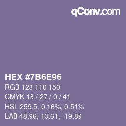 Farbcode: HEX #7B6E96 | qconv.com