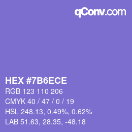 カラーコード: HEX #7B6ECE | qconv.com