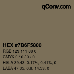 Color code: HEX #7B6F5800 | qconv.com