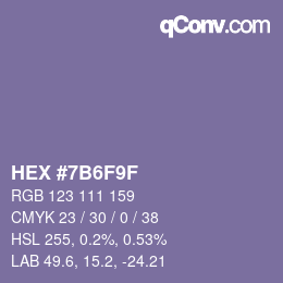Color code: HEX #7B6F9F | qconv.com