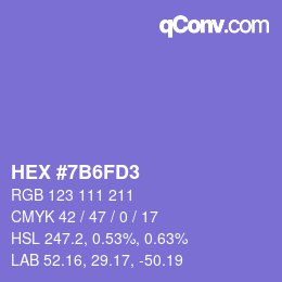颜色代码: HEX #7B6FD3 | qconv.com