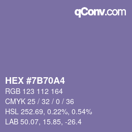 颜色代码: HEX #7B70A4 | qconv.com