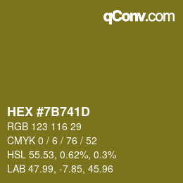 カラーコード: HEX #7B741D | qconv.com