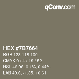 颜色代码: HEX #7B7664 | qconv.com