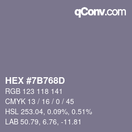 カラーコード: HEX #7B768D | qconv.com
