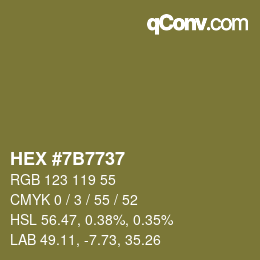 颜色代码: HEX #7B7737 | qconv.com