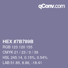 Color code: HEX #7B789B | qconv.com