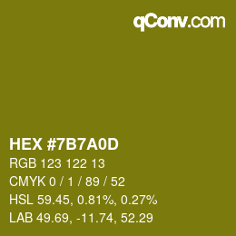 颜色代码: HEX #7B7A0D | qconv.com