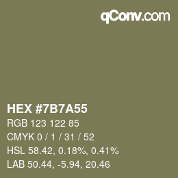 Color code: HEX #7B7A55 | qconv.com