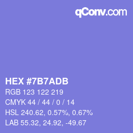 カラーコード: HEX #7B7ADB | qconv.com