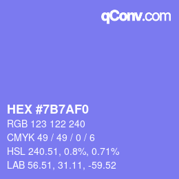 颜色代码: HEX #7B7AF0 | qconv.com